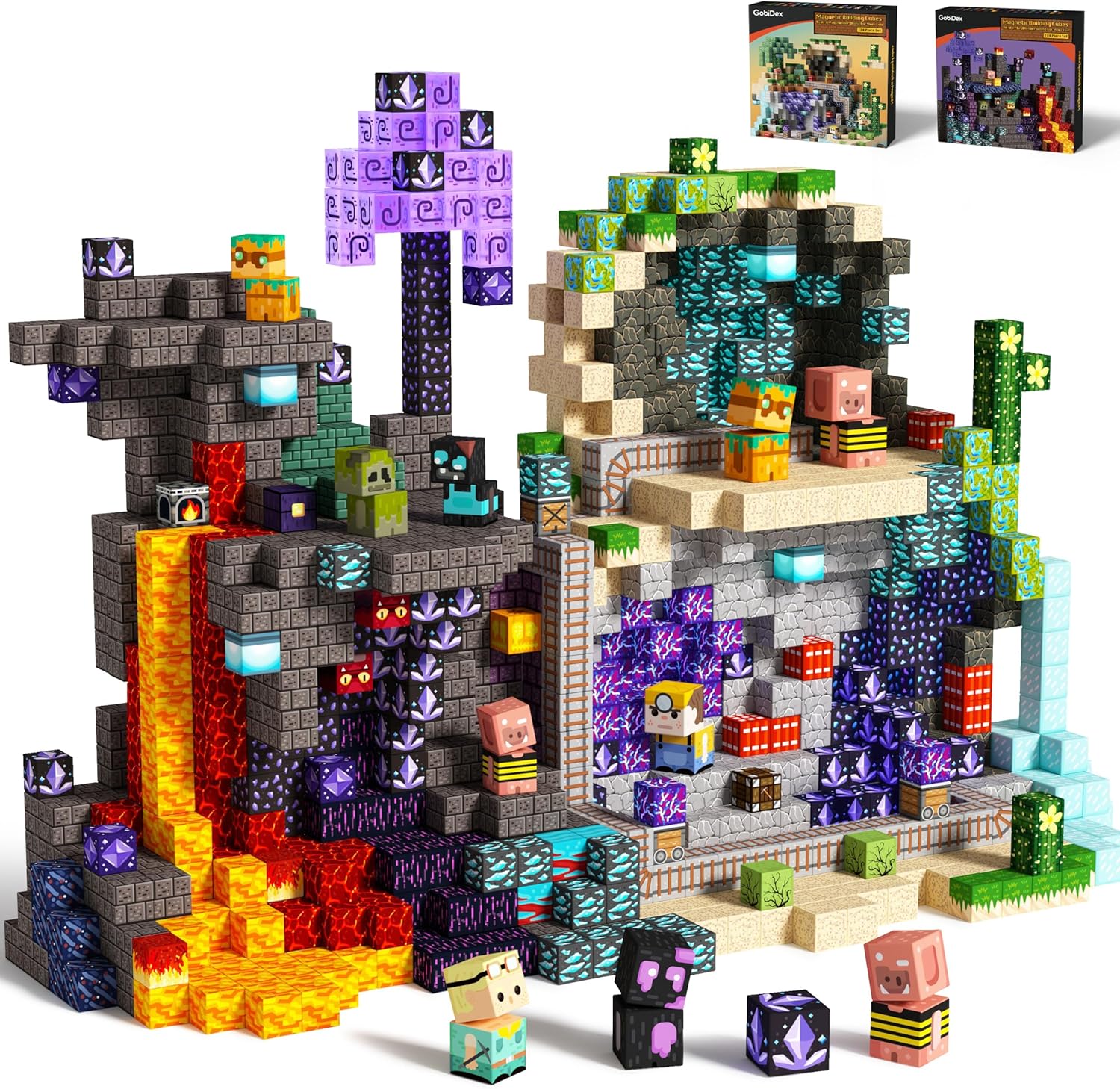 GobiDex 200PCS Magnetic Blocks Kids Building Toys for Boys 3+, Cave Game-Based Build MagWonder with Magnet Construction Toys