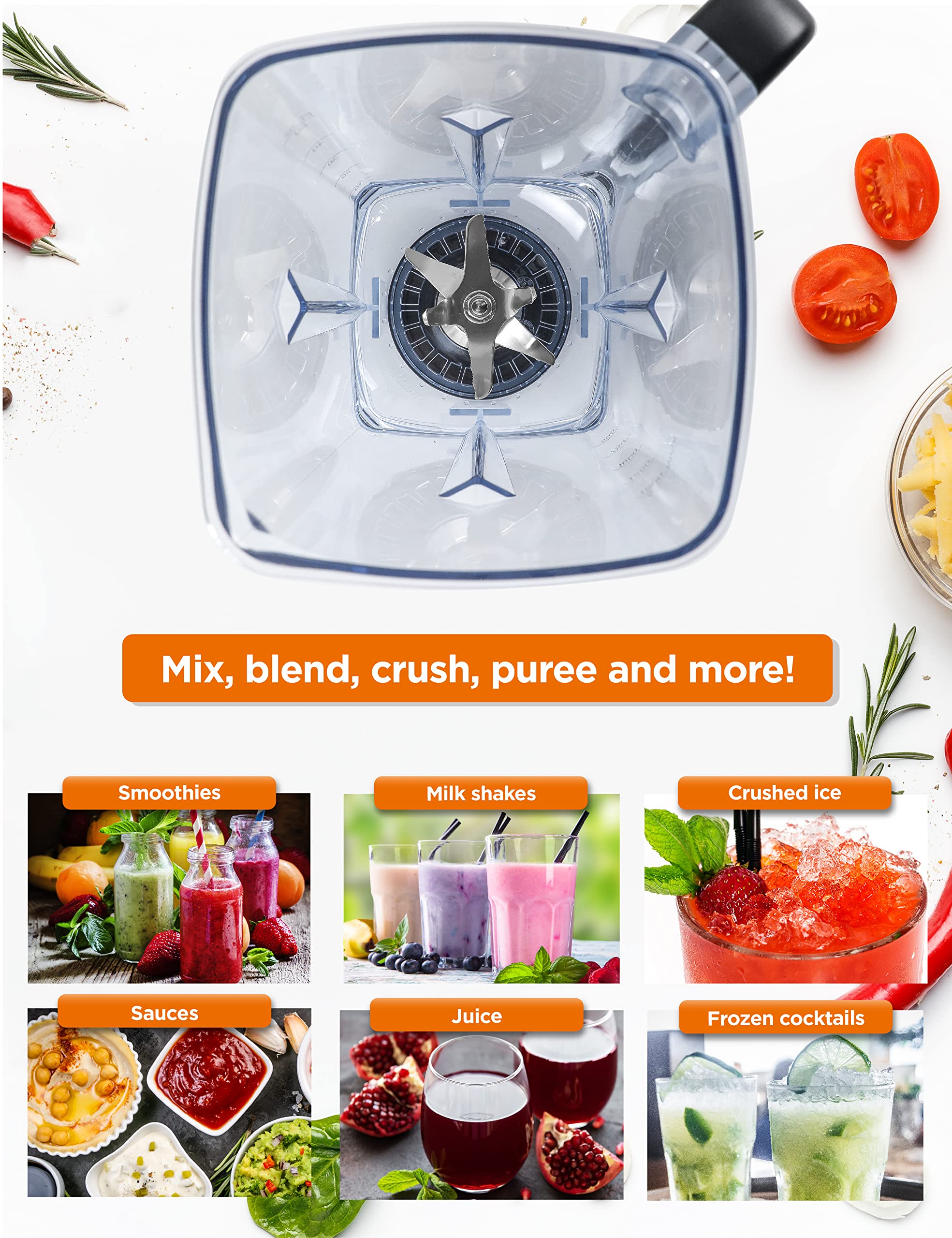 Licuadora de alta potencia de 1200 W, 50.7 oz, color negro 2