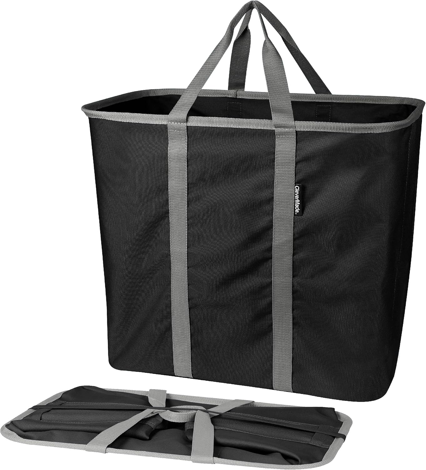 CleverMade Collapsible Laundry Caddy - Black Charcoal 2-Pack 64L - Foldable Storage Organization Container for Clothes Laundry Room Storage Solution