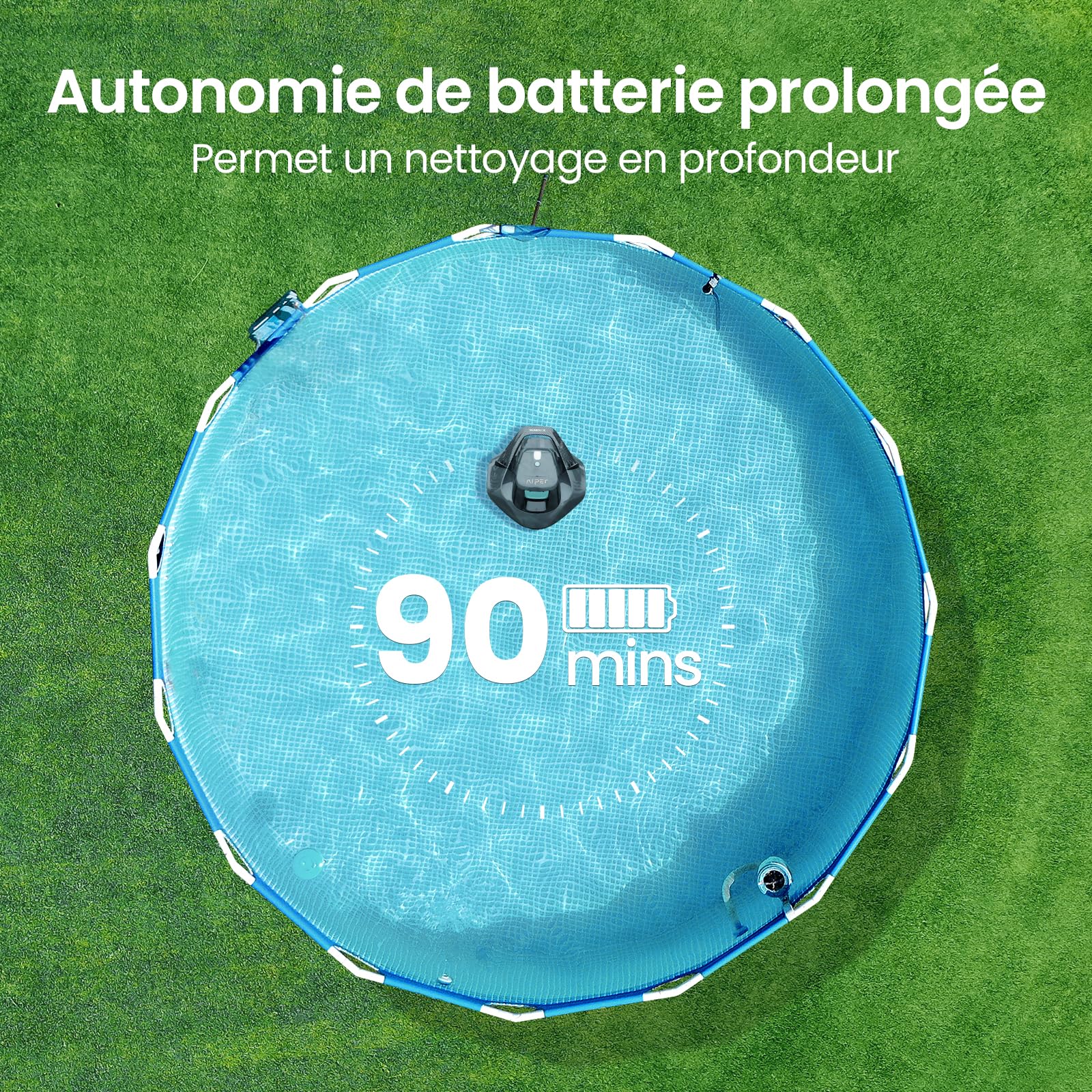 AIPER Robot de Piscine, Aspirateur de Piscine avec 90 Minutes de Fonctionnement, Nettoyeur de Piscine avec Double Moteur D'entraînement, sans Fil, Idéal pour Les Piscines de Moins de 80 Mètres Carrés