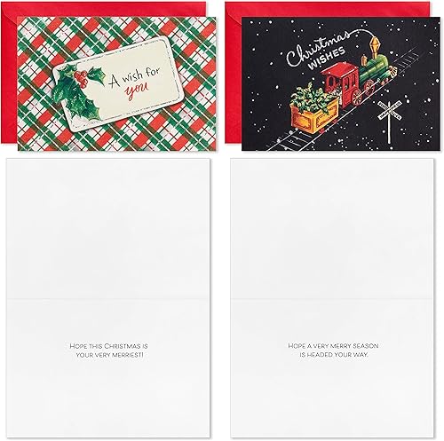 Miniatura 6 de Hallmark Surtido de tarjetas navideñas vintage (36 tarjetas y sobres) Papá Noel retro, trenes de juguete, muñecos de nieve, árboles