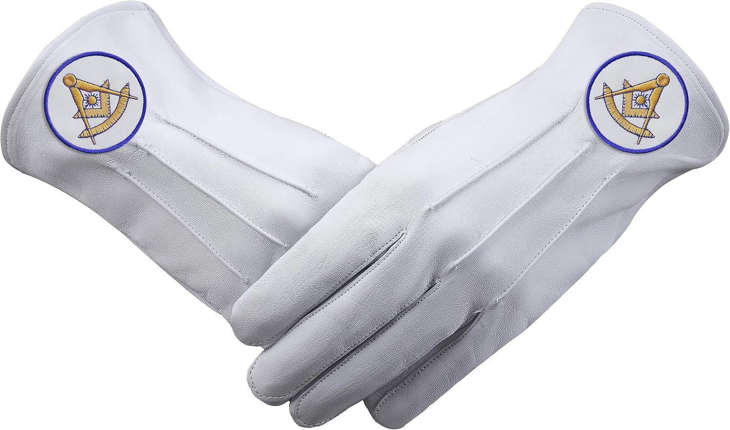 Bricks Masons Past Master Blue Lodge California Regulation Glove - Leather With Gold Emblem With Blue Borders