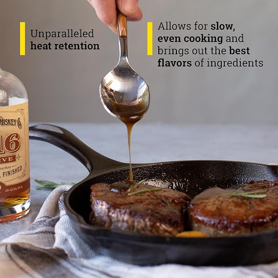 Lodge 8 Cast Iron Skillet - Chef Collection - Perfect Sear - Ergonomic Handles - Superior Heat Retention - Cast Iron Cookware & Skillet