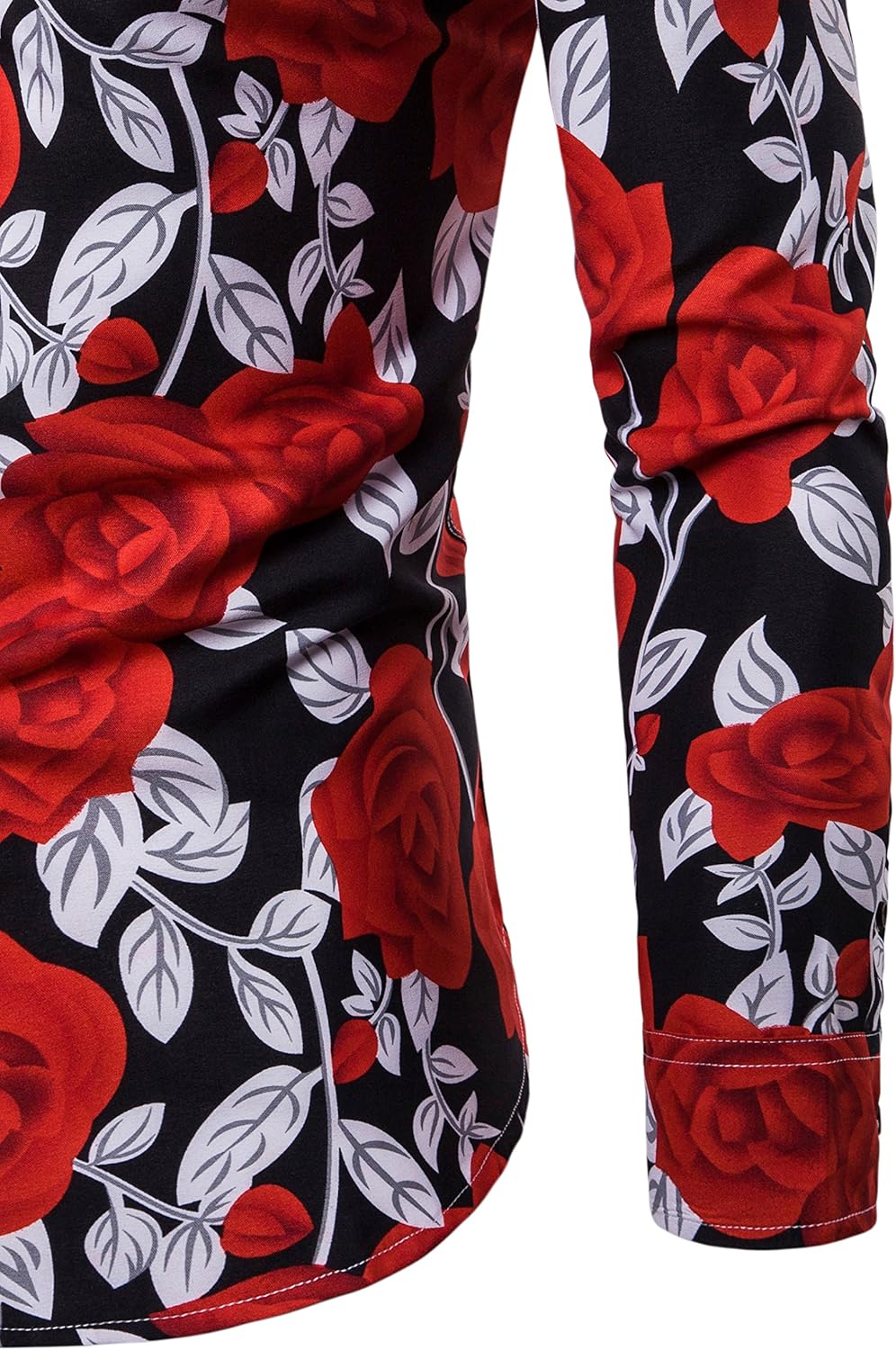 Men's Rose Flower Printed Summer Fashion Slim fit Button-Down Shirt - Image 5