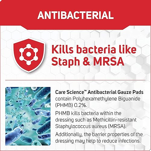 Miniatura 3 de Care Science Almohadillas de gasa estériles, 20 unidades, 2 x 2  para limpiar o cubrir heridas como vendaje de heridas, ayuda a prevenir infecciones