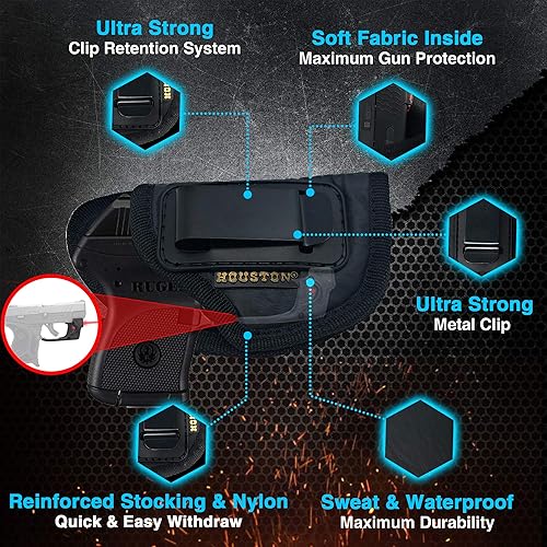 Miniatura 2 de IWB Gun Holster por Houston - ECO cuero oculto llevar material suave  Interior de gamuza  Compatible con cualquier pequeño .380 con láser, Keltec,