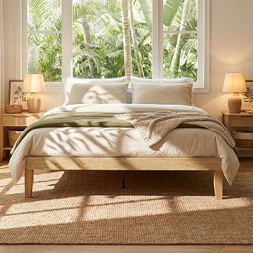 king Size Bed Frame 150x200 cm Wood Platform Bed with Wooden Slats Support Underbed Space for Storage No Box Spring Needed - Noise-Free Design-Easy Assembly - Minimalist Style