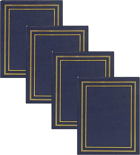DesignOvation Álbum de fotos tradicional, juego de 4, azul marino, sofisticada colección de álbumes de fotos con 20 páginas de visualización de