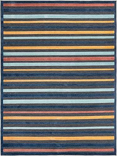 Miniatura 8 de Unique Loom Belize Outdoor Collection - Alfombra de área Altun (3 pies 3 pulgadas, redonda, carbónazul claro)