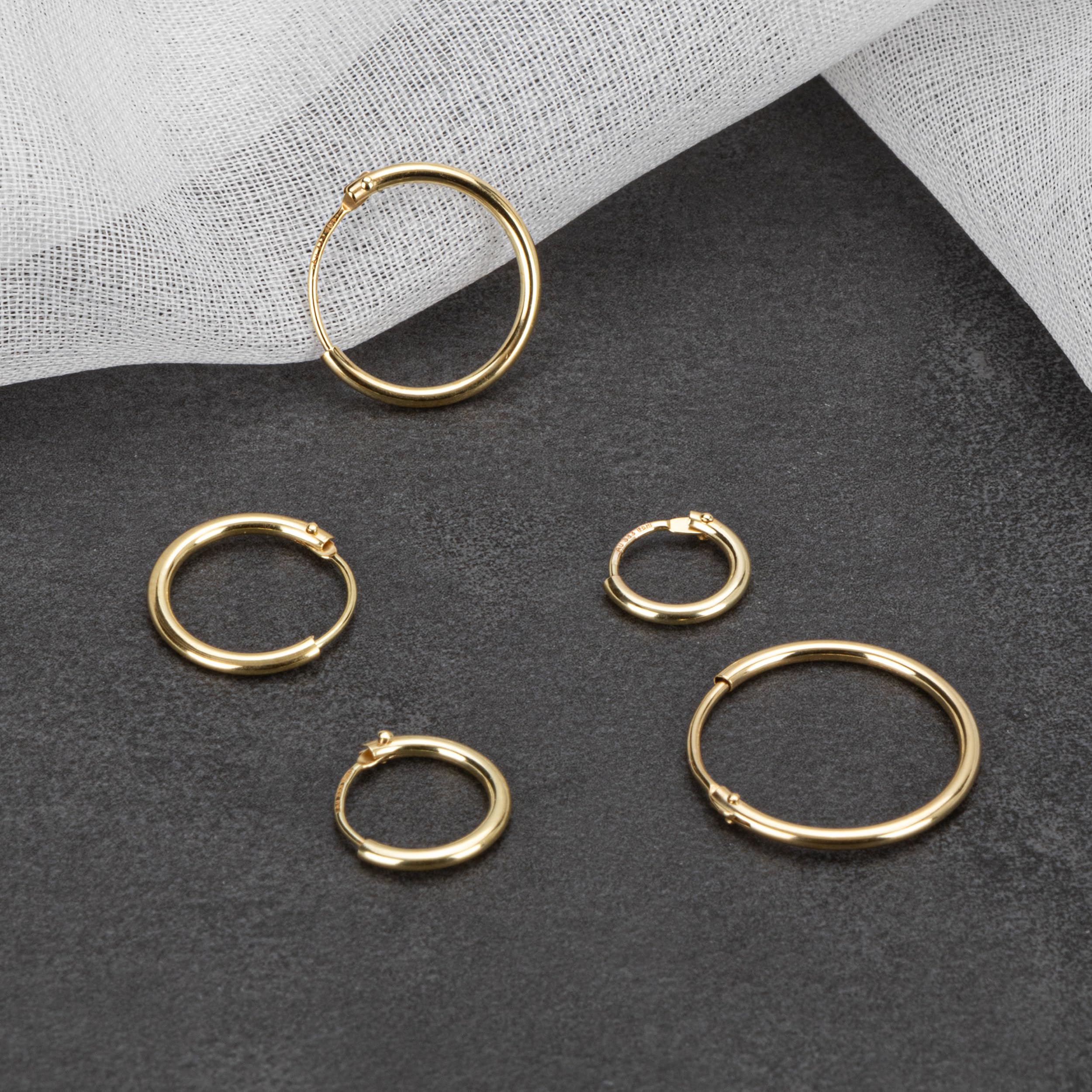 NKlaus Creolen für Herren aus 333 Gelbgold, 8 Karat, Stärke 1,3mm, 2 Stück