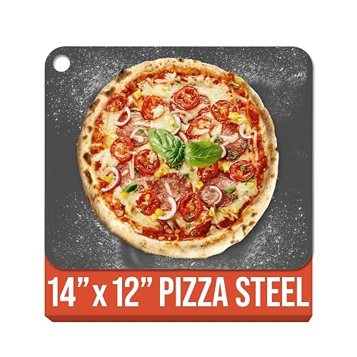 Chef Pomodoro Pizza Steel for Oven 14x12', 1/4' Thick, With Lifting Holes | Baking Steel For Oven, Grill, And Sourdough 