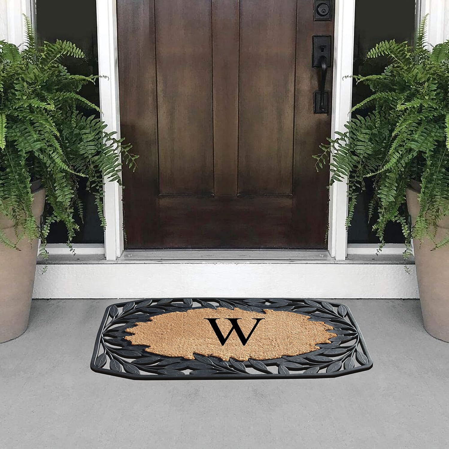 A1HC Natural Coir Monogrammed Door Mat For Front Door, 23x38, Anti-Shed Treated Durable Doormat for Outside Entrance, Heavy Duty, Thin Profile, Easy to Clean, Long Lasting, Front Door Entry Doormat