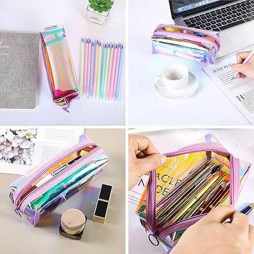 Miniatura 6 de EzPacking - Bolsa de maquillaje transparente holográficalindo organizador de cosméticos iridiscentesoporte para lápices de mujer brillante para la