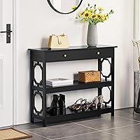 Vista 2 de Yaheetech Mesa consola de 3 niveles con 1 cajón y 2 estantes de almacenamiento, mesa de sofá decorativa para sala de estar, entrada, pasillo