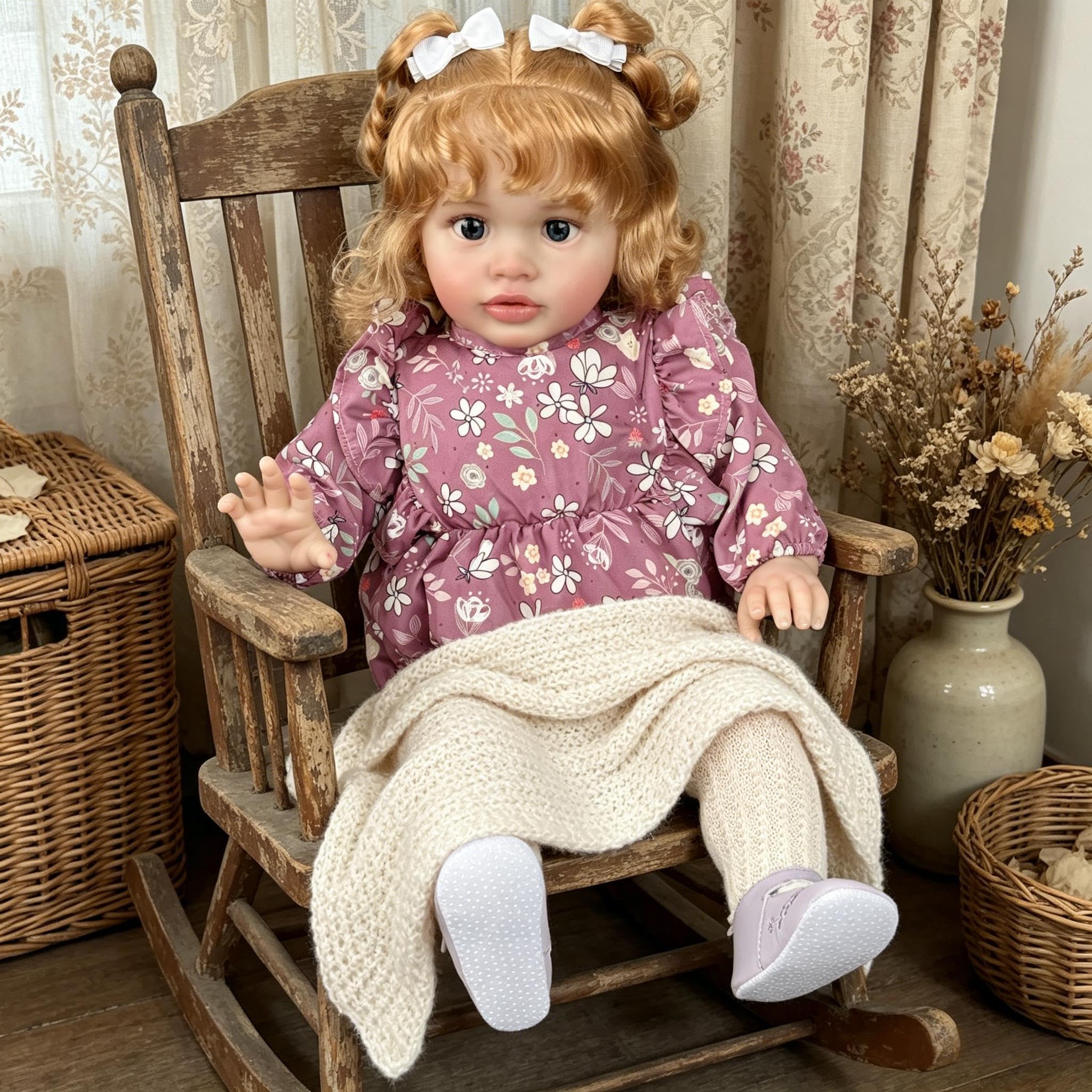 Duży rozmiar Reborn Baby Dolls Pippa 66 cm Realistyczne Reborn Maluch Lalki Dziewczyna z Blond Kręcone Włosy Realistyczne Maluch Baby Doll Ważona Miękka Tkanina Body dla dzieci