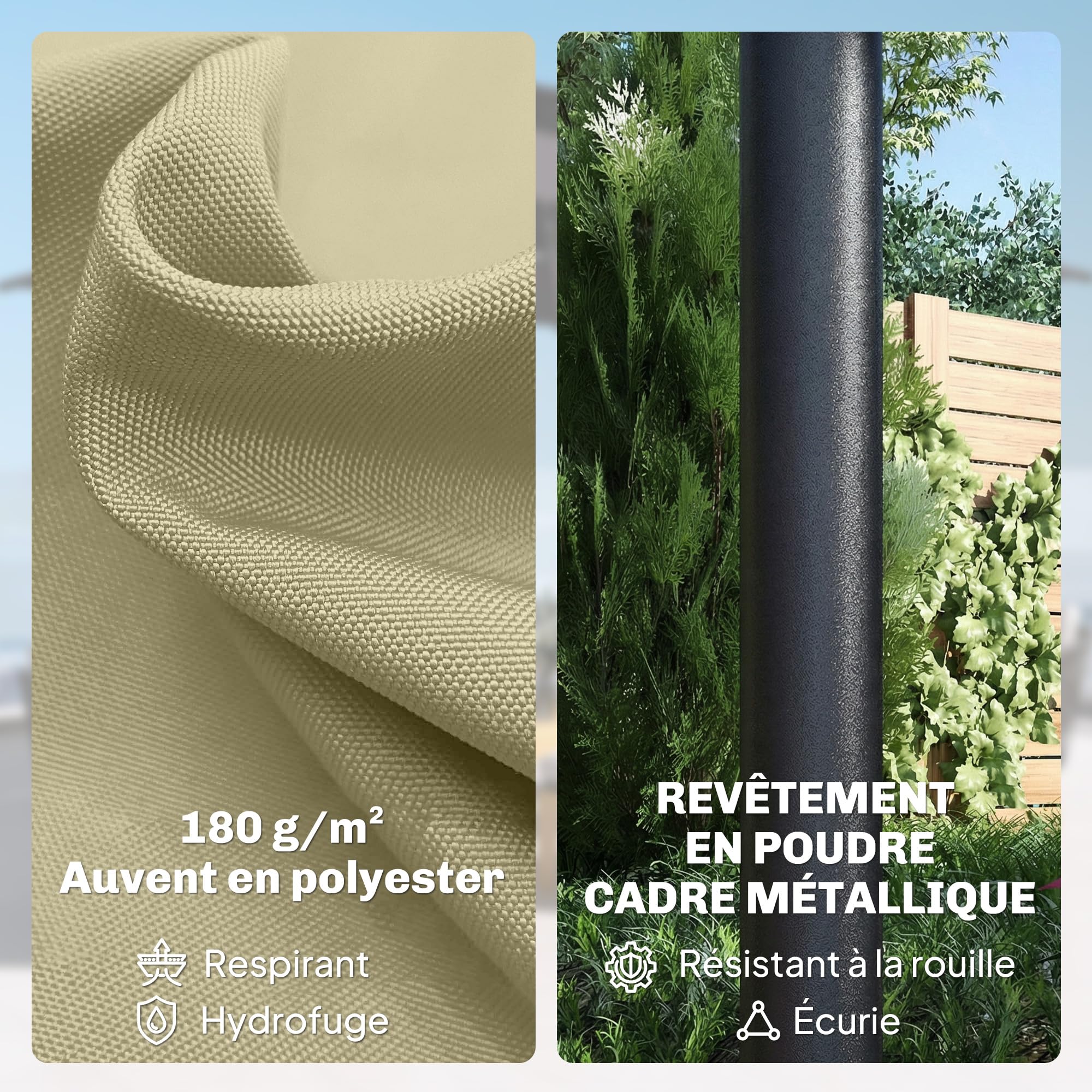 Outsunny Ombrellone da giardino doppio con 36 LED solari – grande ombrellone XXL rettangolare 395 x 215 cm UPF 50+ – Struttura a 12 balene con manovella per terrazza, balcone e campeggio, beige
