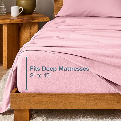 Miniatura 6 de Bare Home Juego de sábanas de franela 100% algodón, terciopelo suave y pesado, franela de doble cepillado, bolsillo profundo (tamaño King, rosa