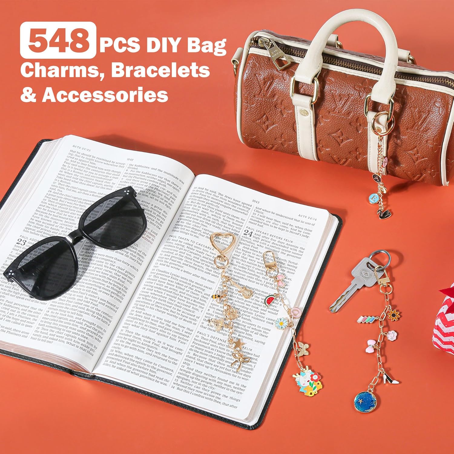 ClenClever 548Pcs Keychain Charms & Bracelet Making Kit, Bag Charm Kits with Chains, Jump Rings, Lobster Clasps, Plier & Tools – Perfect DIY Crafting Gift for Birthdays, Valentine’s Day, Mother’s Day