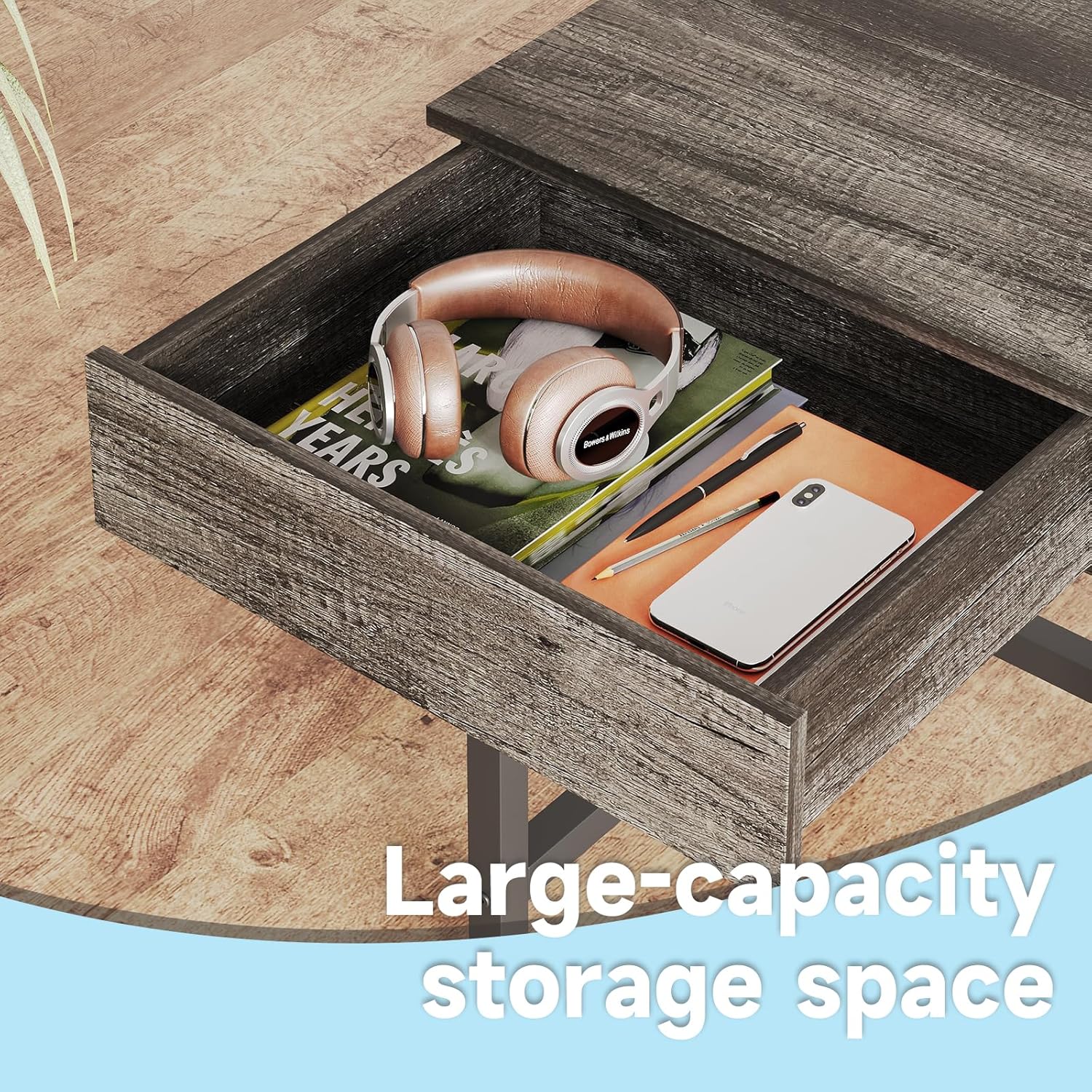 Mexin Small Desk with 2 Wooden Drawers, 40 Inch Home Office Writing Desk, Vanity Desk with Storage, Computer Desk for Bedroom Small Spaces, Table for Office, Work, Kids Study, Makeup, Gray Oak