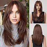 HAIRCUBE Long Layered Synthetic Hair Wigs for Women with Bang (Reddish Brown)