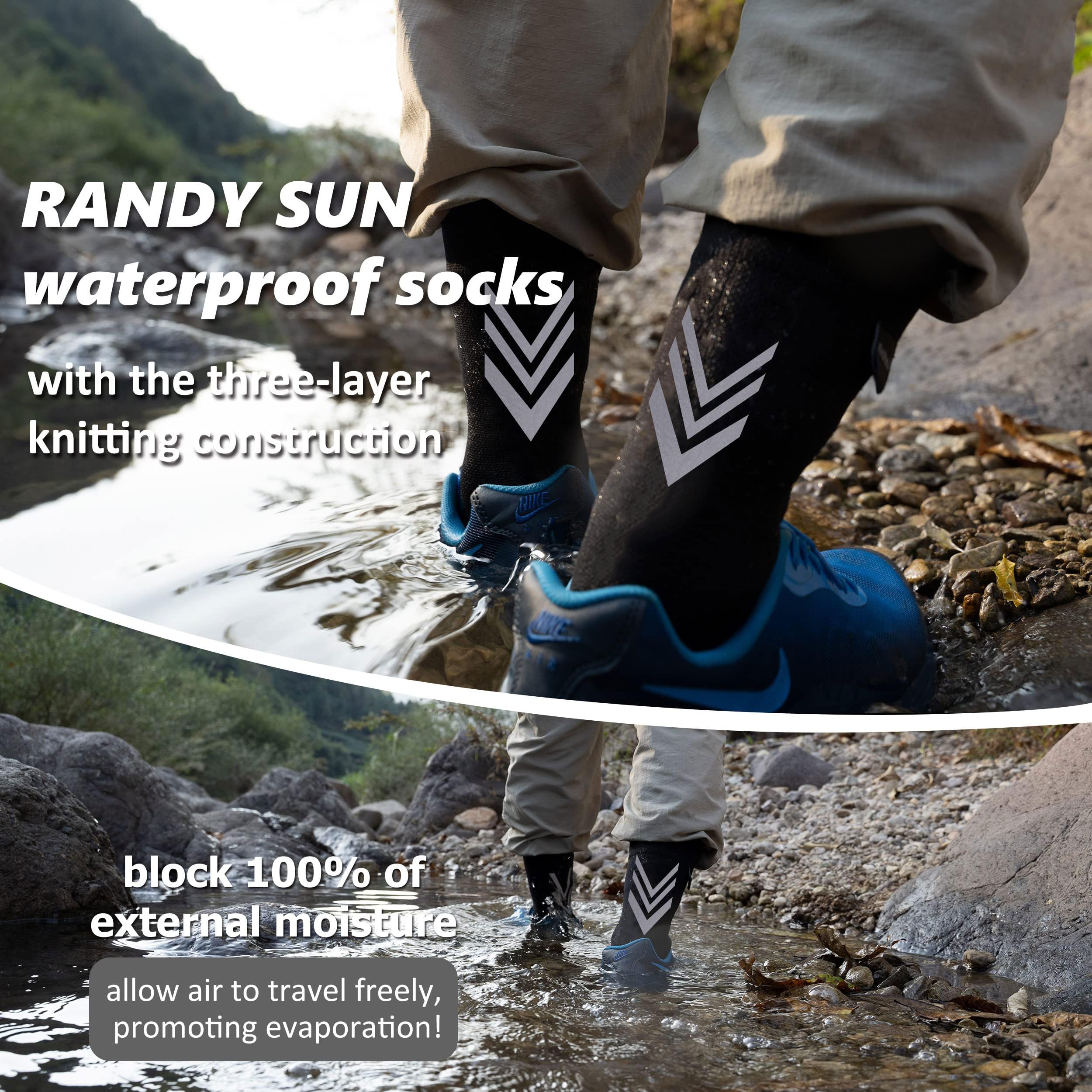 RANDY SUN Wandersocken aus Merinowolle, wasserdicht, Unisex, leicht, atmungsaktiv, Multisport-Socken, 1 Paar - Schwarz - Medium