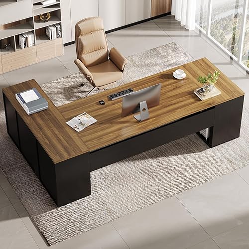 Miniatura 9 de Tribesigns Escritorio ejecutivo en forma de L de 85.8 pulgadas, escritorio de oficina extra grande moderno con cajones para archivos, gabinete