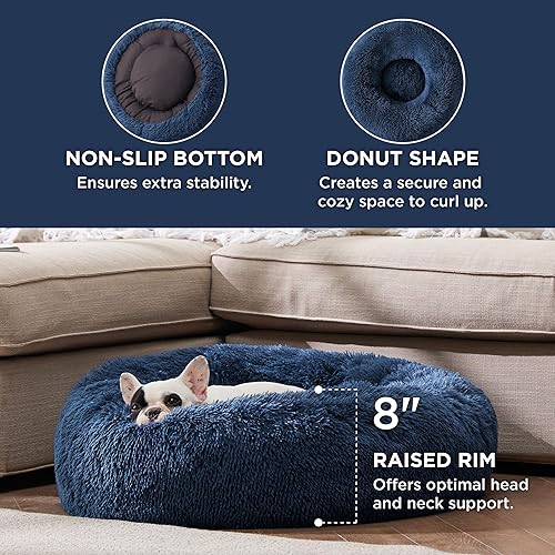 Vista 30 de Bedsure - Cama relajante para perros medianos, lavable, tipo dona, cama para gato, antideslizante, redonda, afelpada, mullida, de piel sintética