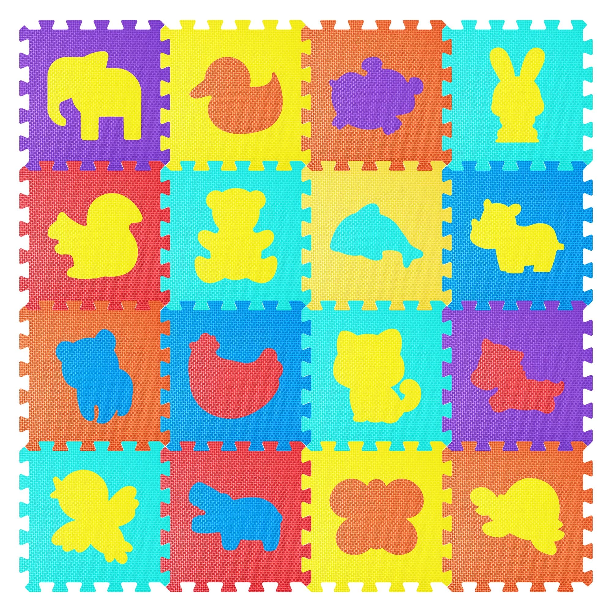 Tappeto Puzzle Bambini 16 Pezzi (120x120 cm) - Schiuma EVA Sicura | Motivi Animali Educativi | Antiscivolo | Impermeabile | Per Asilo/Casa