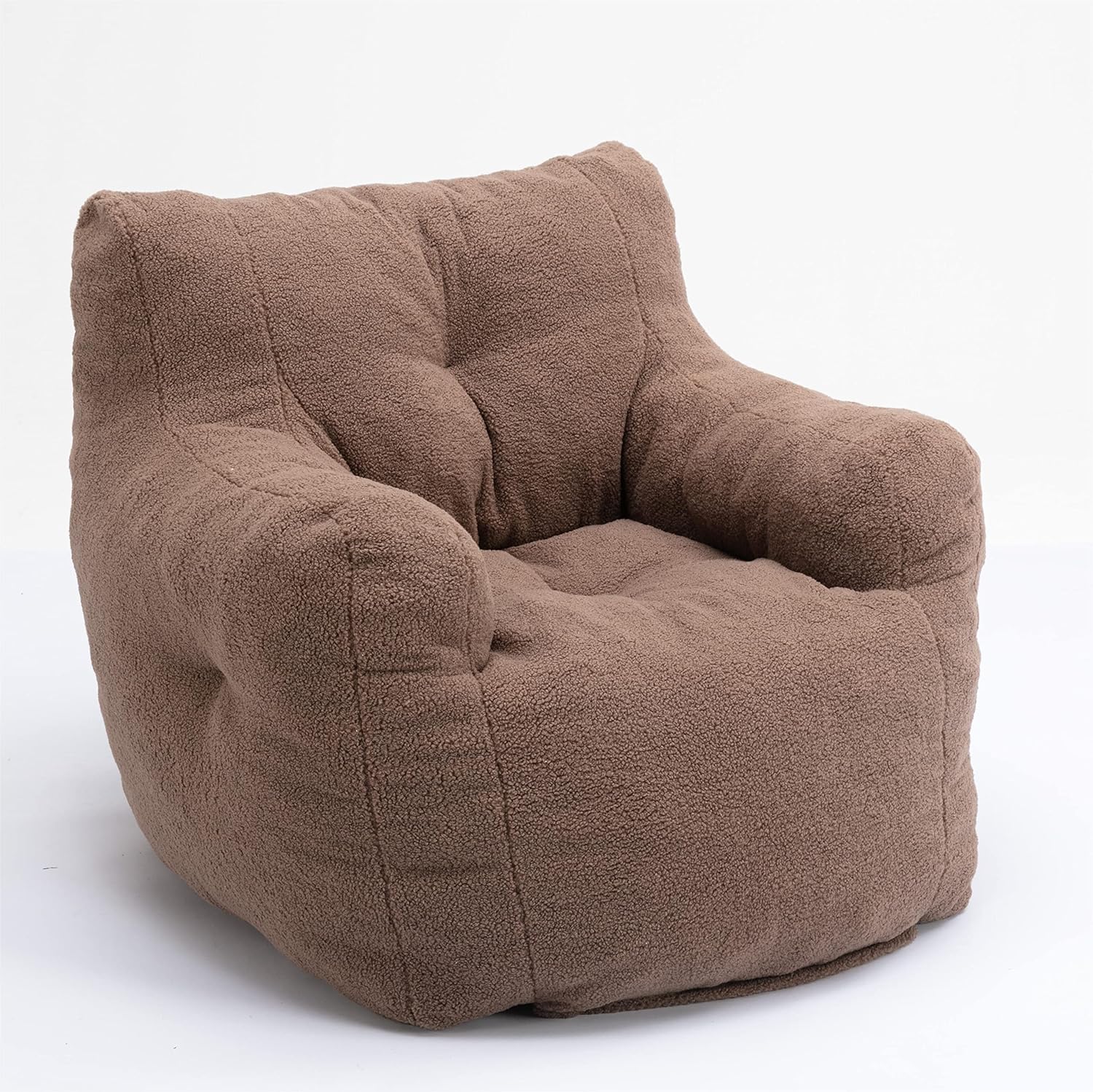010-Soft Teddy Fabric Tufted Foam Bean Bag Chair with Teddy Fabric Coffee