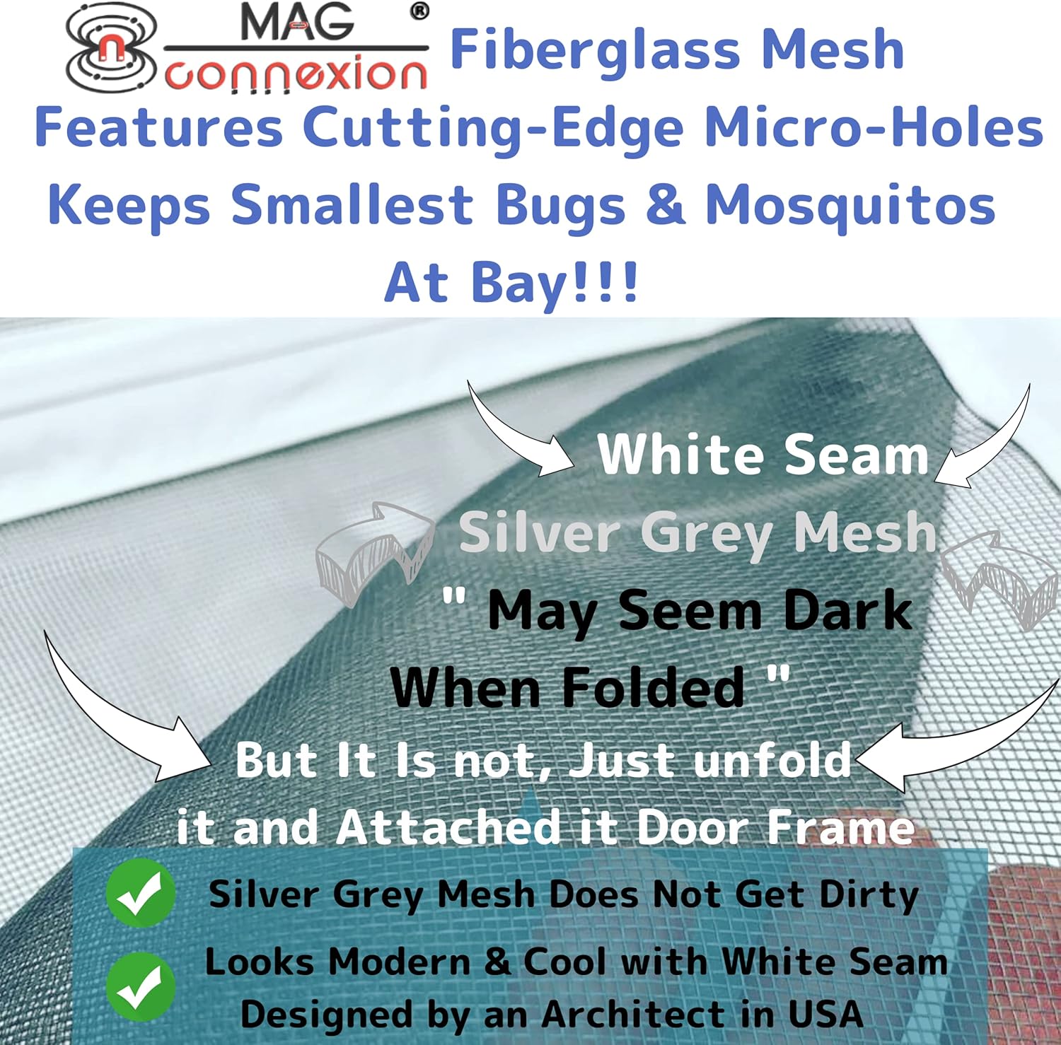 Mag-Connexion Fiberglass Screen Door for Sliding Doors | Bug & Mosquito, Fire Proof, Pets Friendly - Screen Size 74"x81" - White (White Seam, Silver Grey Mesh, Fit Door Size 72 x 96 Inch)