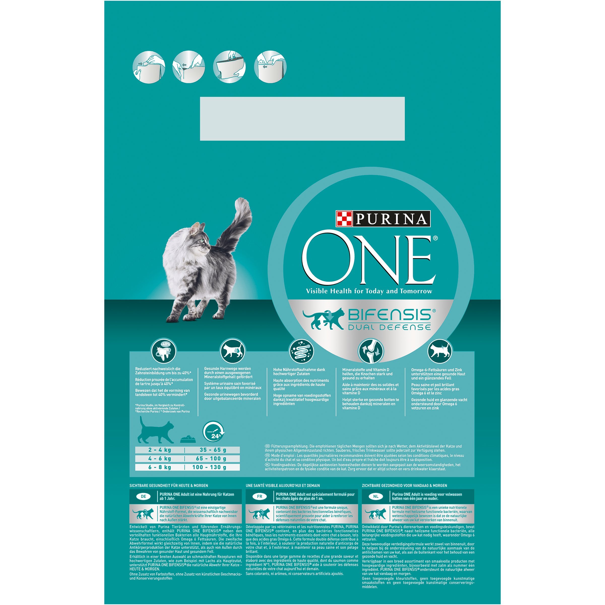 PURINA ONE Bifensis Adult Katzentrockenfutter: reich an Lachs, stärkt natürliche Abwehrkräfte, für gesunde Knochen, Haut, Zähne & Harnwege I ab 1 Jahr