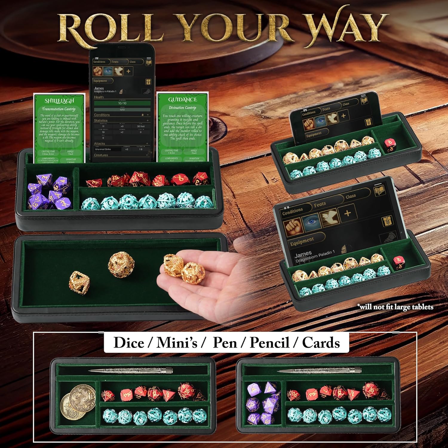 Soar Forge Sanctum Dice Box - Premium Case & Dice Tray for DND - Phone/Pen Slot, Magnetic Lid and Storage for your Sets, Mini's and More - Felt-Lined Vault Holder for D&D and RPG (Emerald Green)