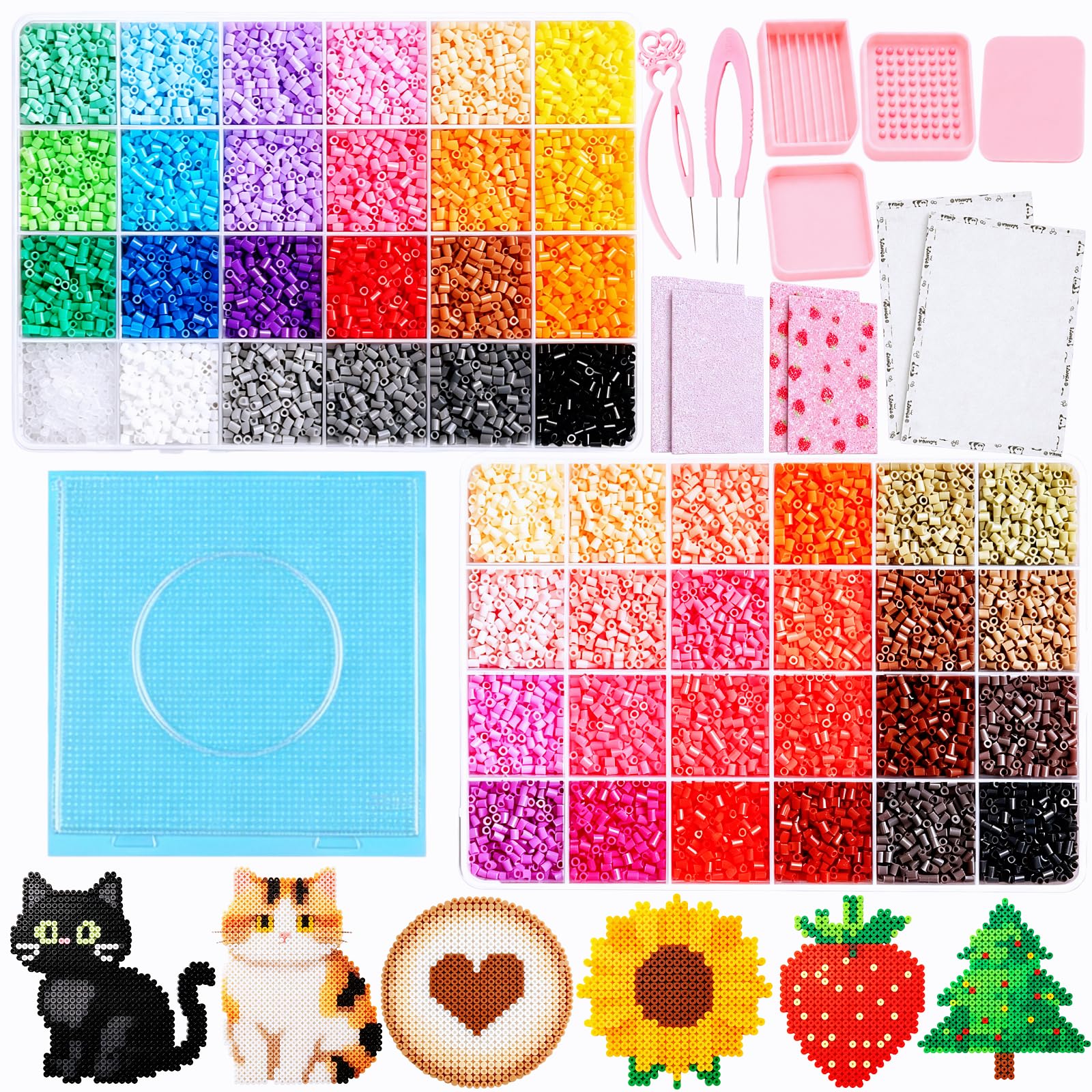 Fuse Beads Set 16800 Pcs, 2.6MM 48 Colors Iron Beads for Adults DIY Crafts with Pegboards Ironing Papers Tool, 2 Boxes Fuse Bead Arts-Crafts Creative Gifts for Women (16800, 48 Colors A (Tool-13Pcs))