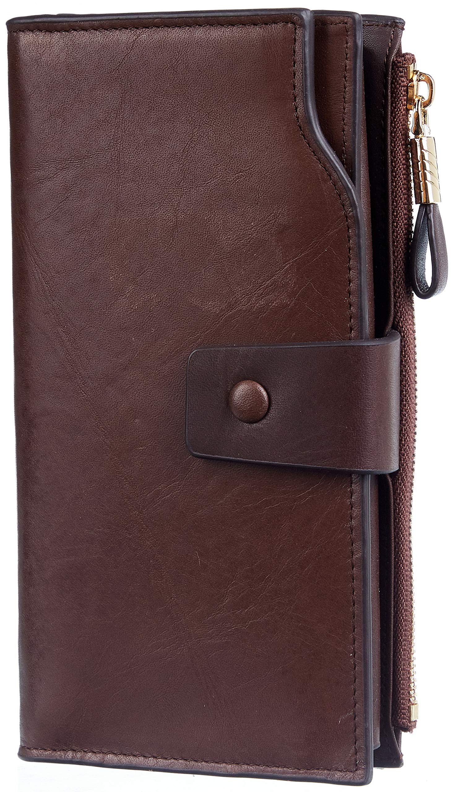 Womens RFID Blocking Large Capacity Luxury Waxed Genuine Leather Clutch Wallet Multi Card Organizer