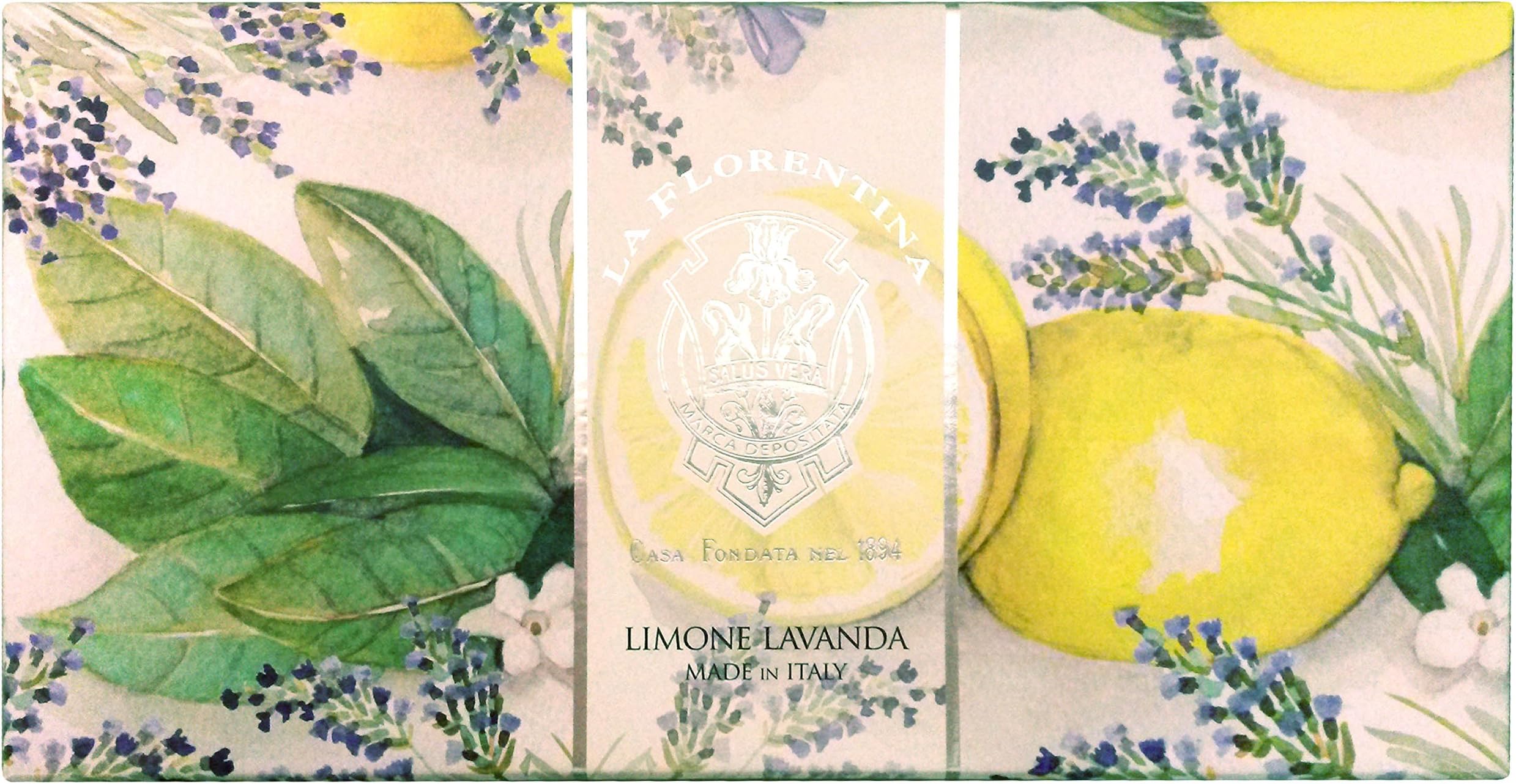 "Limone Lavanda" Bar Soaps, Lemon Lavender Scent, "Bellosguardo" Collection - Pack of 3 Soaps, 5.3 Ounces (150g) Each, Gift Box [ Italian Import ]