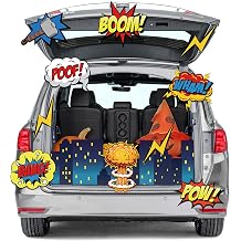 Yopyame 15PCS Halloween Trunk or Treat Superhero Car Decoration Kit Trunk or Treat Car Archway Garage Decoration, Superhero Theme Trunk and Treat Decorations for Cars and SUVs, Halloween Outdoor Decor