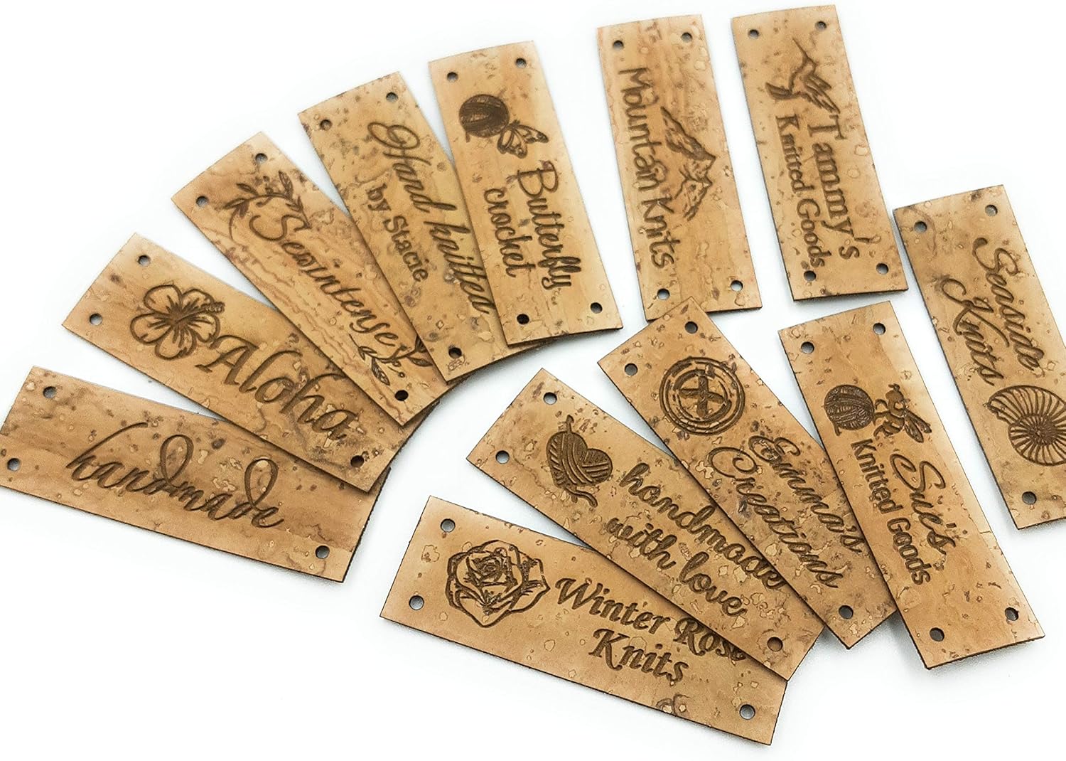 Personalized cork leather labels with logo, material, care instructions, custom labels, leather tags, knitting labels, label tags, set of 25