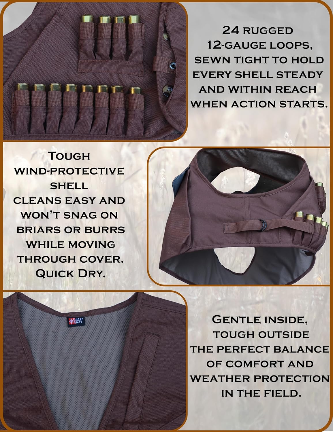 Upland Hunting Vest for Men with Game Pouch, Shell Loops and Pockets, Bird Hunting Vest for Pheasant, Dove, Squirrel or Turkey, Adjustable Size, Lightweight and Comfortable, Dark Brown - Image 3