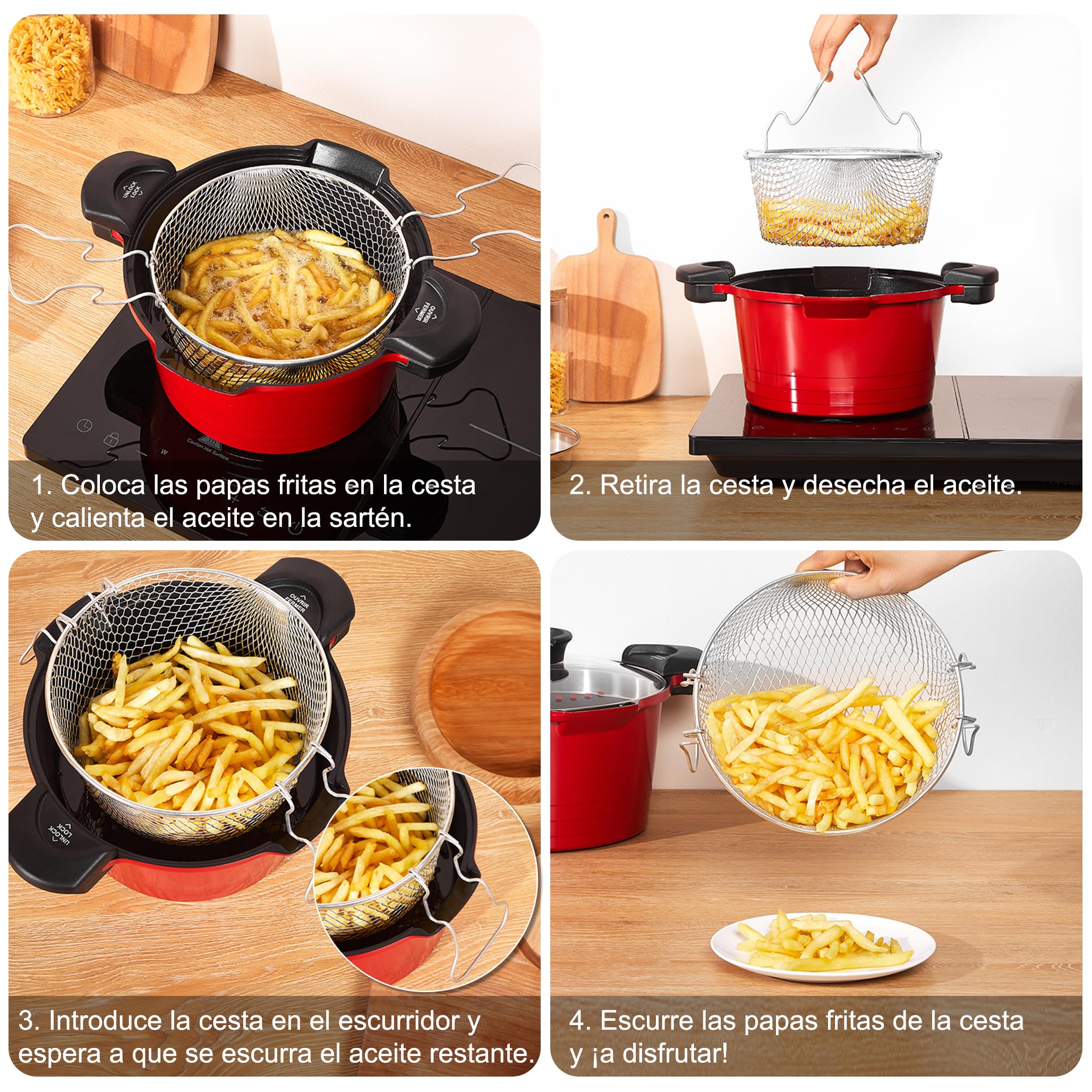 ROSSETTO Olla para pasta Tradicional 24 cm, Cesta, Tapa de Vidrio, Rojo | Cocción versátil con gran capacidad y cuerpo de aluminio fundido. Compatible con todo tipo de cocinas, incluida la inducción