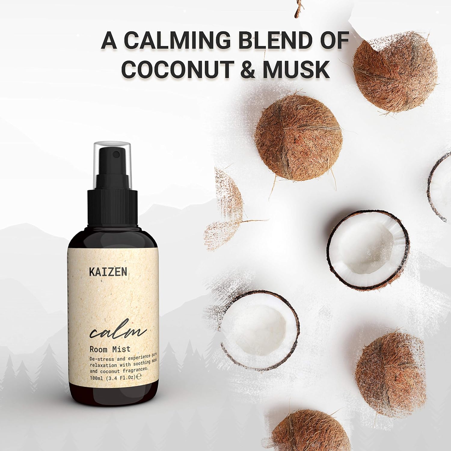 KAIZEN Natural Room Spray with Delicate Coconut Fragrance - Soft Mist Room Freshener Spray For Stress Relief & Anxiety Relief - Pillow Spray for Sleeping - Natural Air Freshener Spray, 3.38 Fl Oz: Health & Personal Care