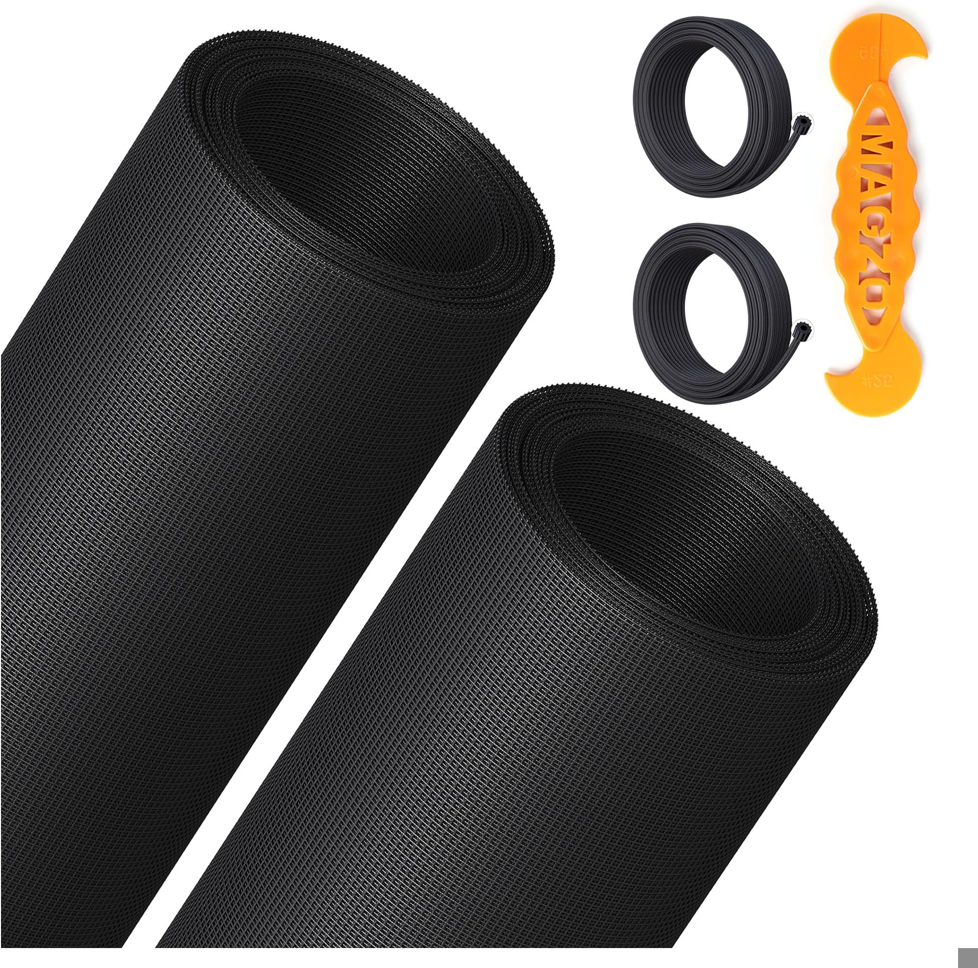 2PACK MAGZO Window&Door Screen Replacement Kit, 48''W x 99''L, with Retainer Spline (Total 65.6 FT) and Press-Fit Roller Tool, Scratch-Proof Polyester, Net Roll Repair for Sliding/House Windows, Black