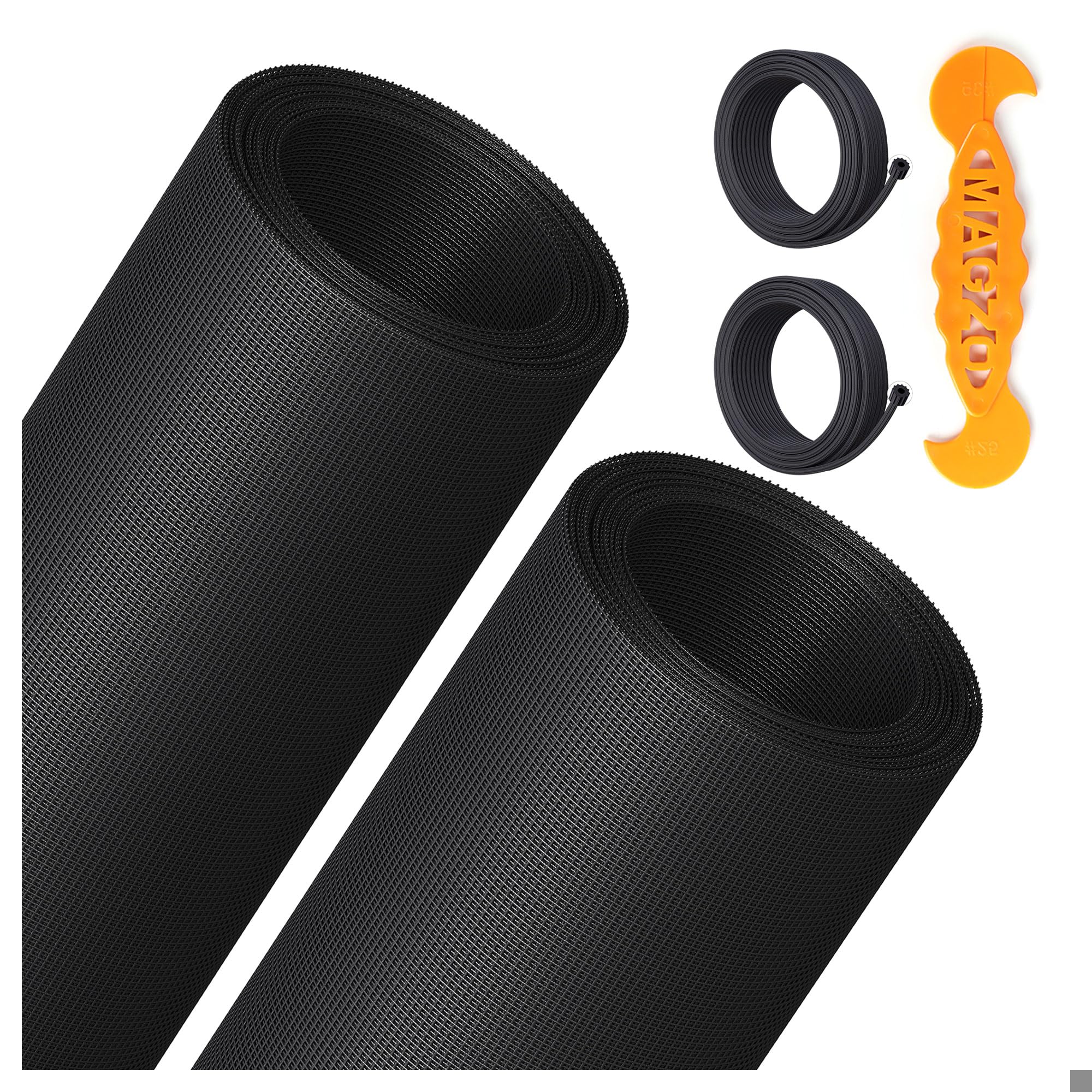 2PACK MAGZO Window&Door Screen Replacement Kit, 48''W x 99''L, with Retainer Spline (Total 65.6 FT) and Press-Fit Roller Tool, Scratch-Proof Polyester, Net Roll Repair for Sliding/House Windows, Black