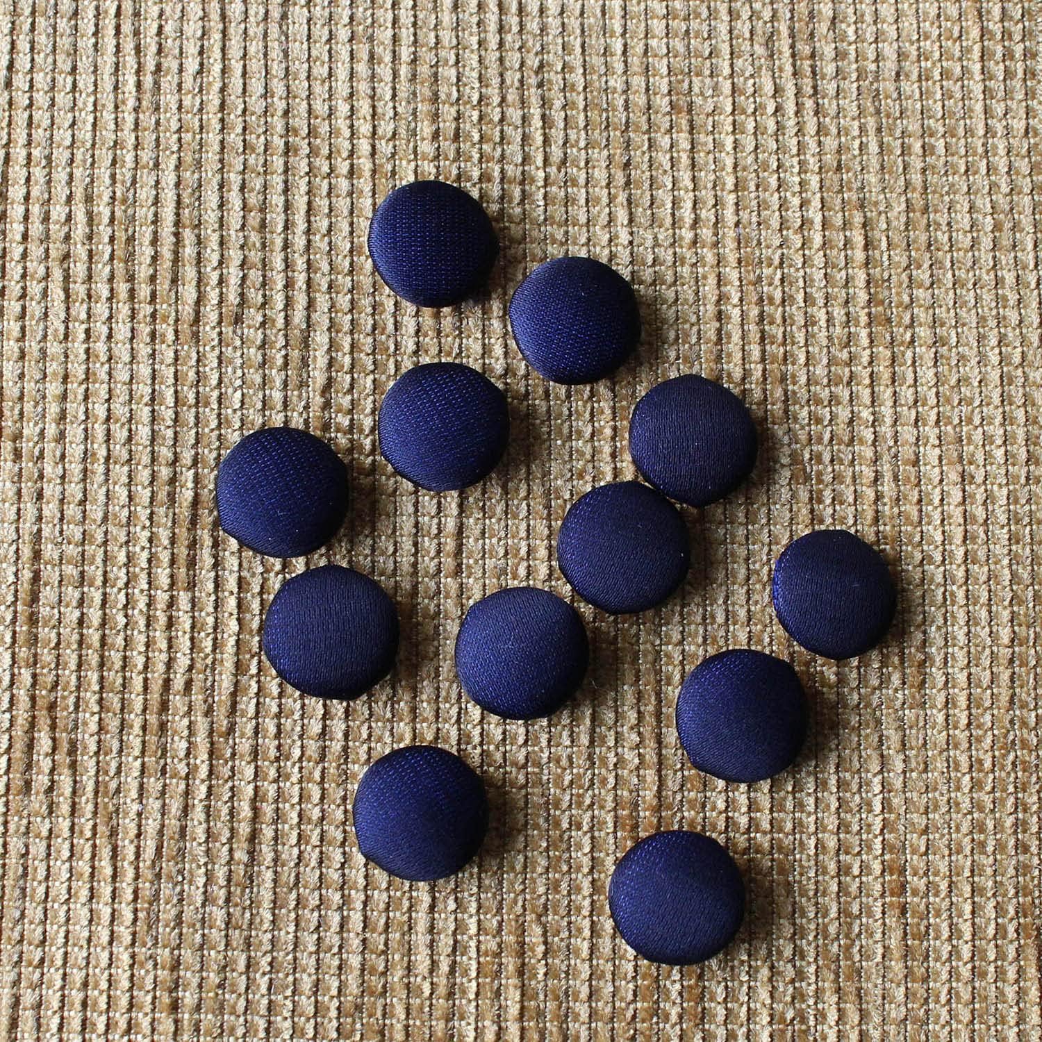 Handmade Navy Blue Button Dupion Fabric Covered Round 12 Buttons for Sewing Scrapbooking Clothes Craft 1.9 cm /0.75 inches (Approx).