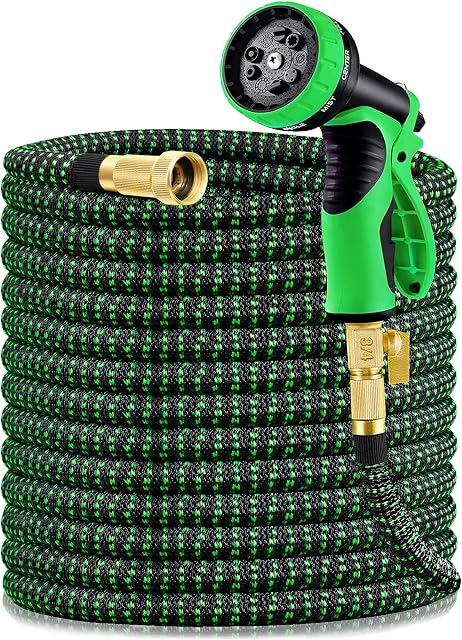 Garden Hose 150FT, Expandable Hose Flexible Lightweight Water Hose with 9 Function Nozzle Sprayer Expanding Durable Hose with 3/4 Inch Fittings No-Kink, Black and Green