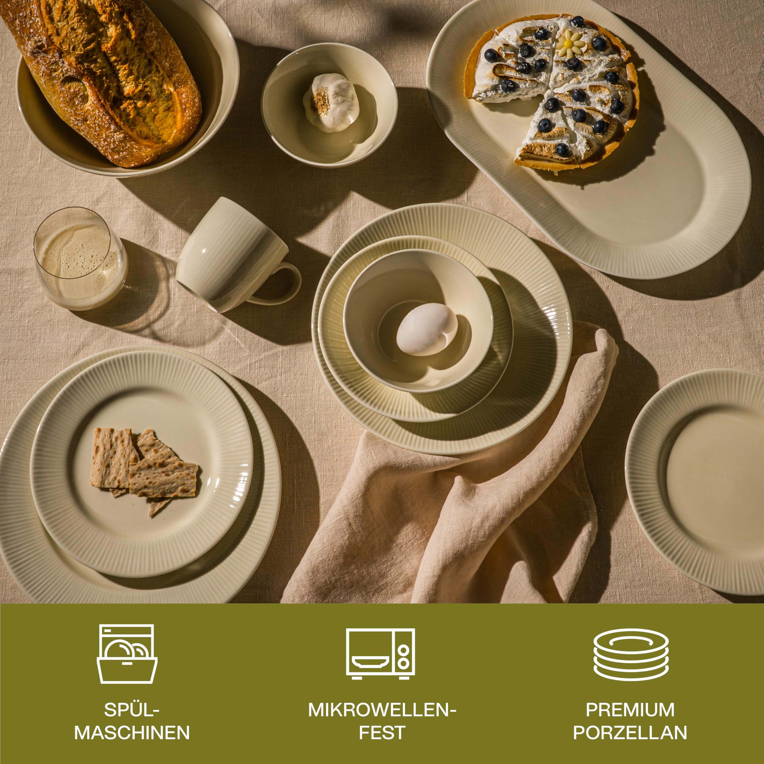 Nordic Dawn Kaffeetasse, 4er-Set, 350 ml, Porzellan, Spülmaschinenfest, Reliefmuster, Beige (Stroh)