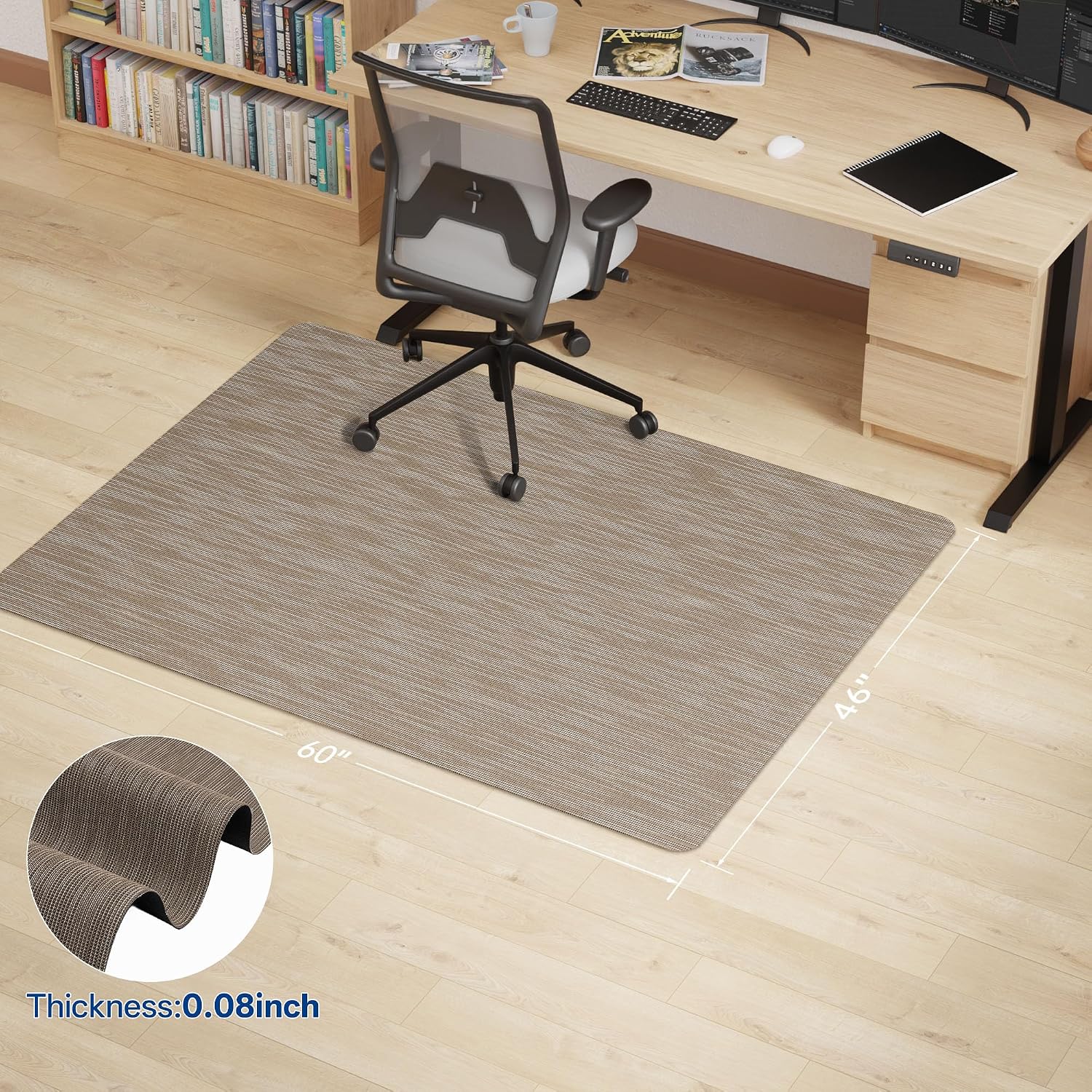 Office Chair Mat for Hardwood & Tile Floor, 46" x 60"Anti-Slip Desk Chair Mat, Easy Glide Floor Protector for Rolling Chairs, Floor Mat for Office Chair for Home Office (Dark Brown)