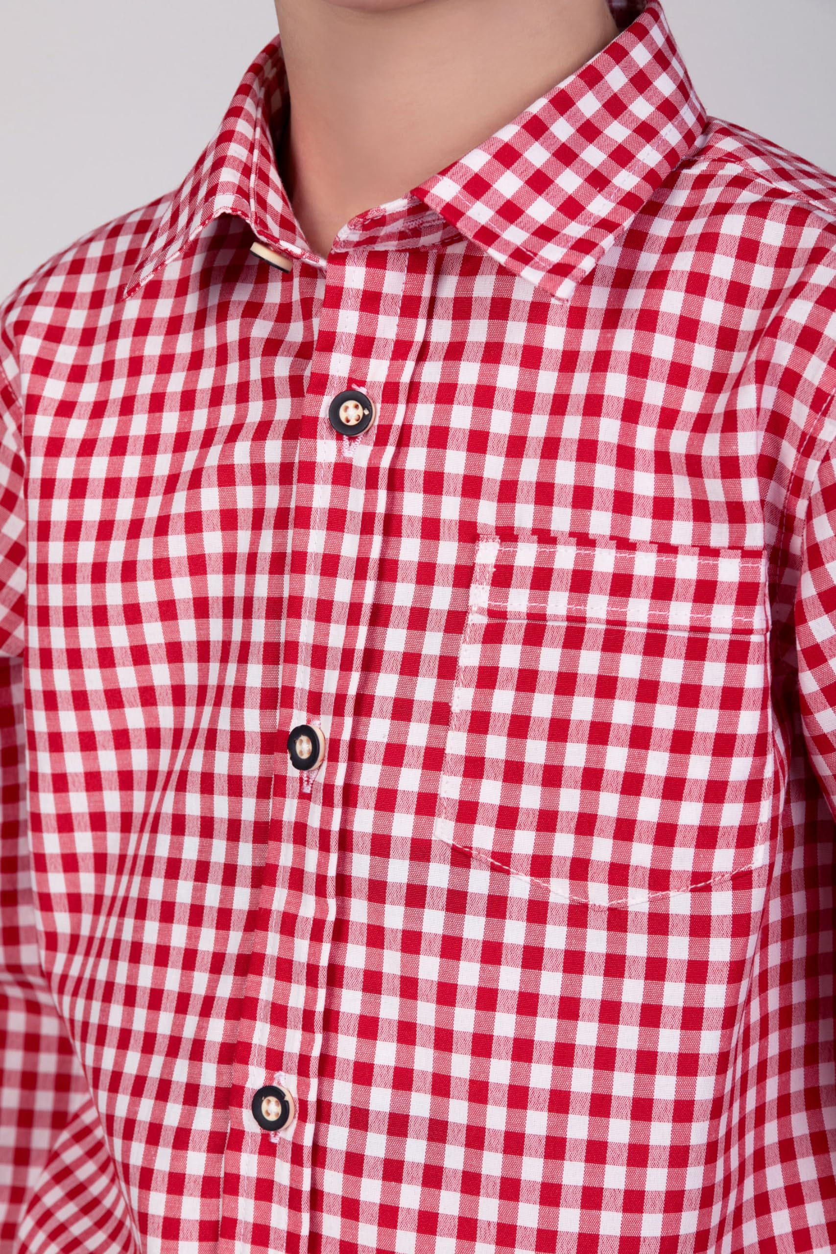 Edelnice Trachtenmode Kinder Trachtenhemd rot oder blau kariert Gr. 128-164 (as3, Numeric, Numeric_164, Regular, Rot)