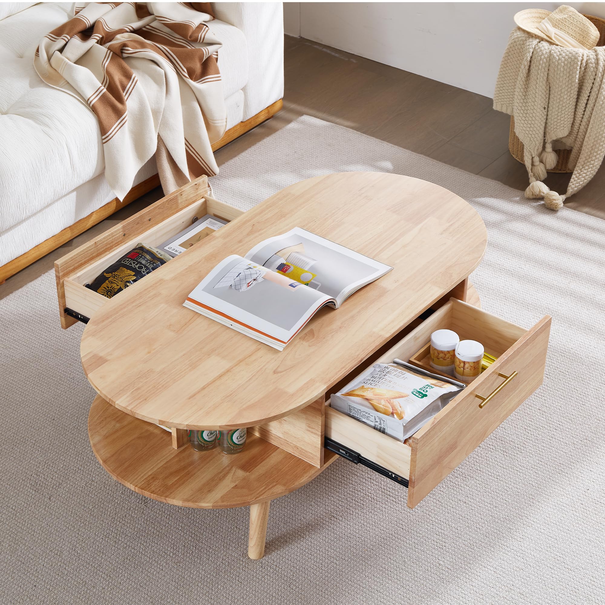 Amazon.com: Casvik Modern Oval Coffee Table with Storage for