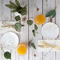 Vista 5 de Plasticpro - Platos de fiesta con diseño floral de plástico blanco con borde dorado, platos desechables pesados, elegantes y de alta calidad