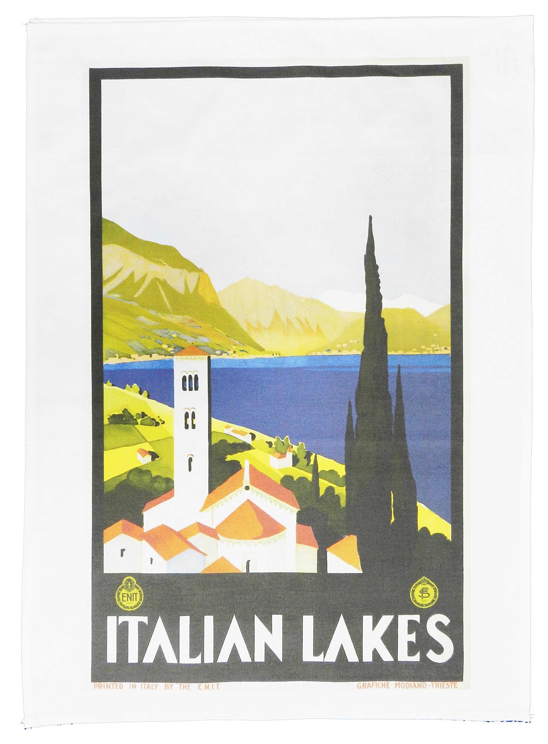 Half A Donkey The Italian Lakes - Retro Style Travel Poster Large Cotton Tea Towel